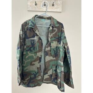 Vintage Military Camo Uniform Long Sleeve Button Down Top